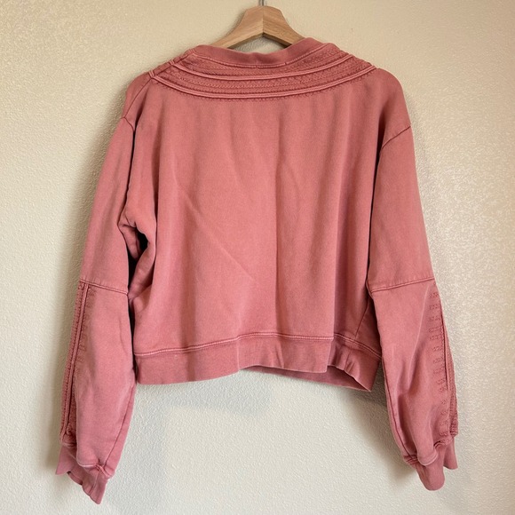 Frye Rose Size L Pink Embroidered Cotton Terry Crop Sweatshirt Boho Western Cozy - Picture 2 of 12